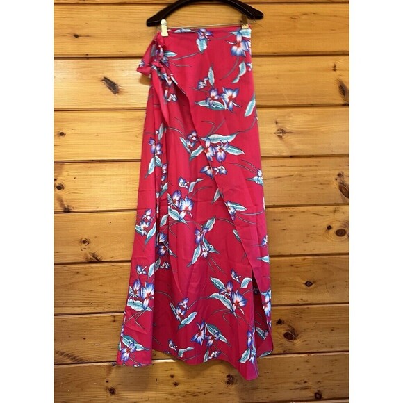 Vintage Helena's Pink Tropical Floral Hawaiian Maxi Wrap Skirt One Size - Picture 1 of 4